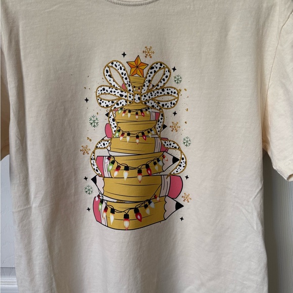 Christmas teacher pencil tree T-shirt in a comfort colors ivory tee - Picture 2 of 3